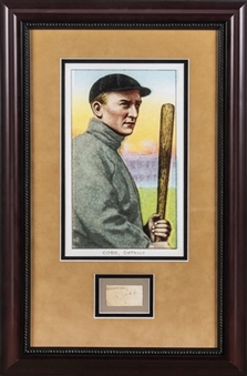 Ty Cobb Signed & Inscribed Cut Signature In 13"x20" Framed Display (JSA)